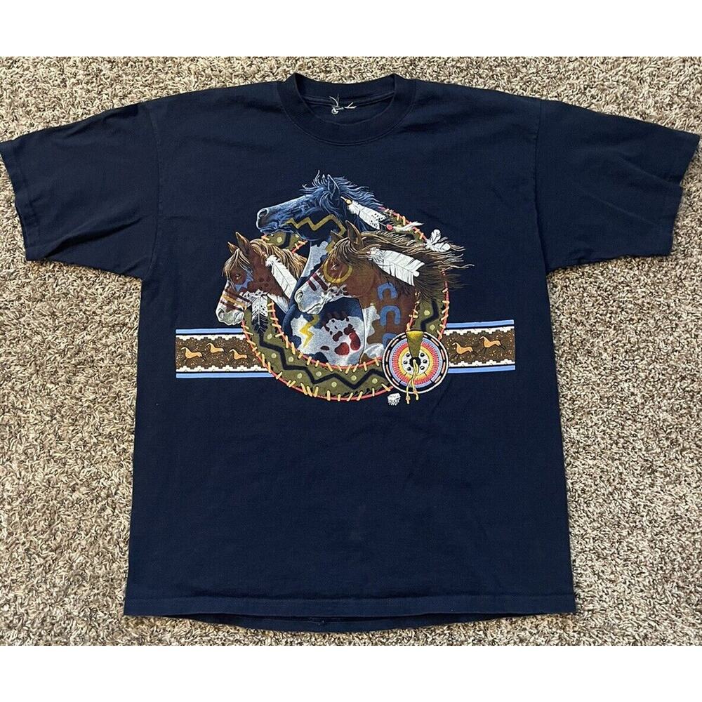 IMAGE WEST Vtg 1990s 1995 Wild Horse Native American Style Print Size (L?)